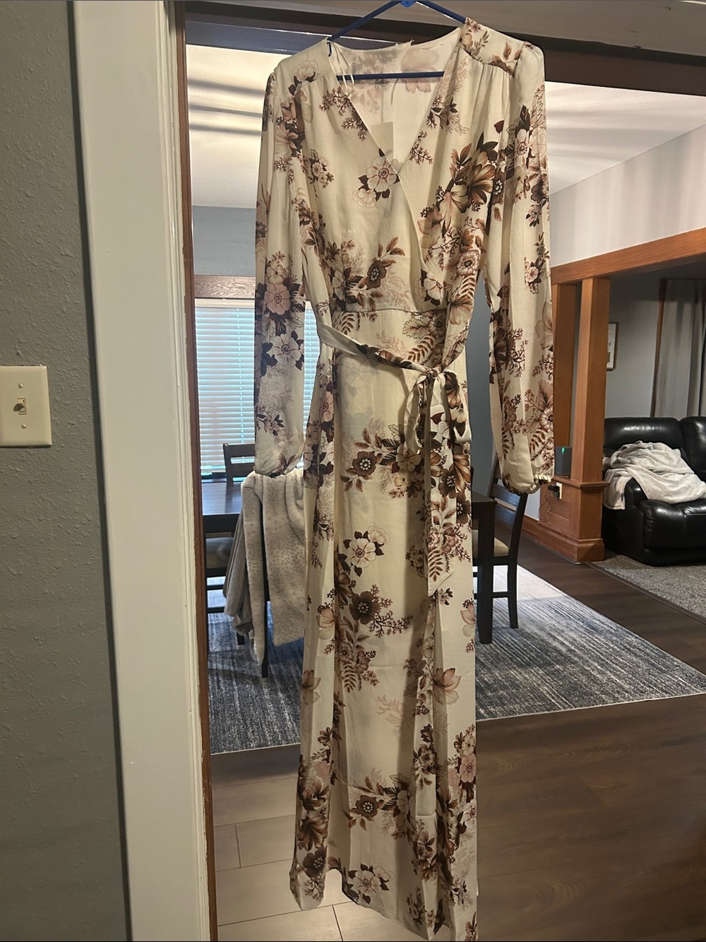 Vanilla Bay Cream Floral Wrap Maxi Dress with Brown Print
